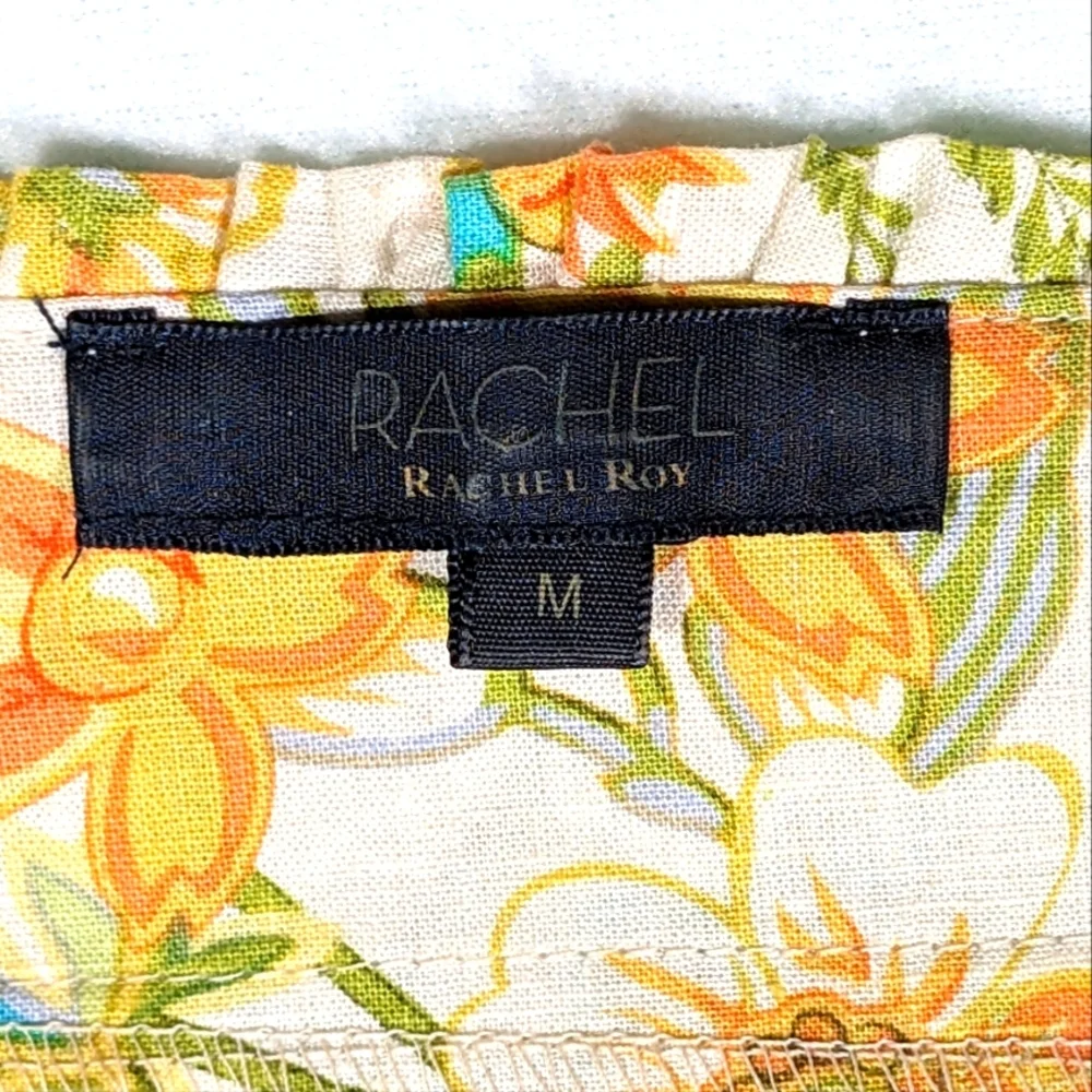 Rachel Roy Floral Print Linen Blend Top M - Picture 3 of 4